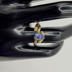 Antique Lapis Lazuli Small Domed Stone w Specks Ring Adjustable Worn Distressed