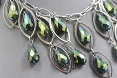 Green AB teardrop glass/ crystal drop dangle bib beaded chain necklace 18″