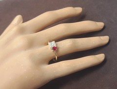 14K Yellow Gold Engagement Three Stone Ring 1.01CT.Natural Princess Cut Diamond
