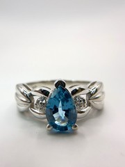 925 Sterling Silver London Blue Topaz and Diamond Vintage Ring Estate Jewelry