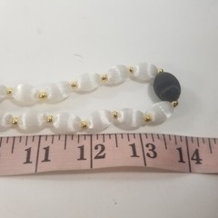 Vintage Silk Satin Thread Beaded Necklace Jewelry Gold Tone Spacers Black White