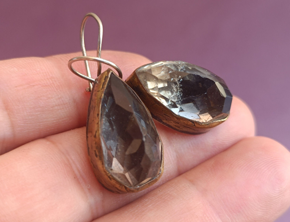 RARE Rock Crystal Silver Earrings, Vintage Very Big Rock Crystal Silver Earrings