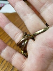 Vintage Brass, Copper And Paved Rhinestone Body, Garnet Red Eyes. Size Approx. 7