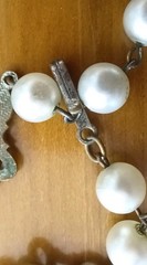 Vintage 3 Strand Necklace Faux Pearls Crystals Marked LAGUNA