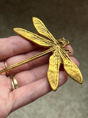 Vintage MMA large 3” gold tone dragonfly brooch * excel cond * signed