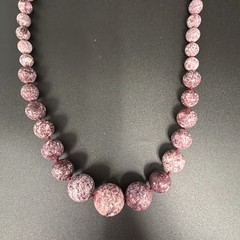 Vintage Graduated Lepidolite Stone Beaded Necklace, Barrel Closure, Knotted