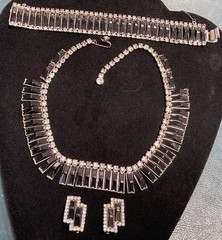 Kramer of NY Vintage Black Lucite? Clear Rhinestone Modernist Parure Set