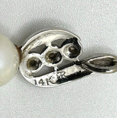 VTG Akoya Saltwater PEARL PENDANT 6.5mm Diamonds 14k White Gold 60’s 1.03gr .75”