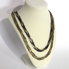 Set of 2 Vintage Flat Braided Necklaces Serpentine Chain Gold/Black/Silver 24″