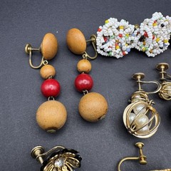 Lot of 9 Pairs Vintage Retro Clip On Screw Back Earrings Mixed Materials Styles