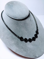 Vintage Hematite Modernist Necklace Glass Beads Barrel Clasp 18 Inch 1980s 1990s