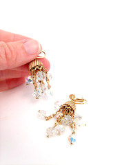 VTG Clip On Dangle Drop Earrings Aurora Borealis Cluster Rhinestone Carousel