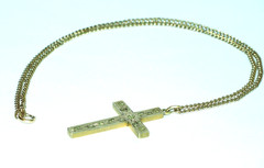 Mid Victorian English Cut & Applied 10K Rose & Green Gold Top Cross~HFB Co Chain