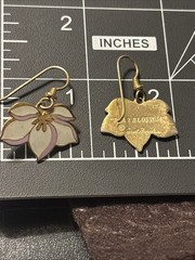 Laurel Burch Pear Blossom Dangle Earrings Cream Purple Enamel