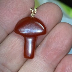 Pendant Mushroom Red Carnelian 14k Gold Vintage Unused