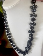 Vintage Good Quality Black Glass Faceted Beads Statement Necklace 18”