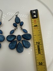VTG Peacock Chandelier Statement Earrings Blue Peacock Dangler Iridescent Prom