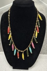 Vintage Bohemian Dangling Multicolor Oblong Beads Gold Plated 24” Necklace