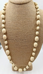 Vintage Necklace Miriam Haskell White Bead Glass Signed Box Clasp 28 in H1