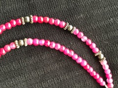 2mm small bright pink gemstone vintage sterling stations choker necklace 16.5″