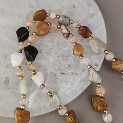 Vintage Beggars Beads Stone Necklace Nuggets Multicolor Agate Quartz 28″