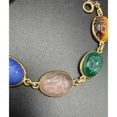 14k Gold Egyptian Revival Scarab With Tiger’s Eye, Amethyst, Rose Quartz