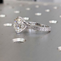 2.50Ctw Round Cut Moissanite Vintage Style Engagement Ring 14K White Gold Plated