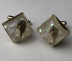 Rare 1960s Genuine Seahorse Confetti Lucite Domed Cuff Links-aquatic Sea Life