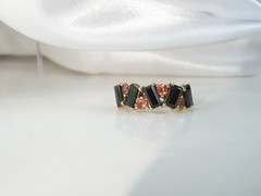Sterling Silver 925 Gold on Art Deco Style Black Spinel Unique Ring Size 6