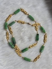 Vintage Asian Export Green Faux Jade Lucite Long Necklace Geometric Links 36.5″