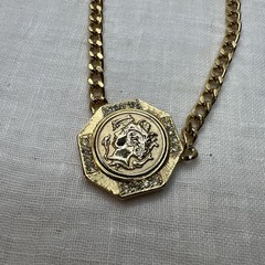 VTG NWT LISNER 14” Coin Medallion Statement Necklace Rhinestone Gold Tone Glam.