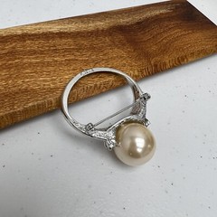 AJC Faux Pearl Ring Brooch Silver Tone Huge Statement