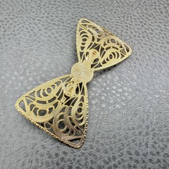 Vintage Brooch Gold Tone Filigree Bow Art Deco Style Pin Ornate Fashion Jewelry