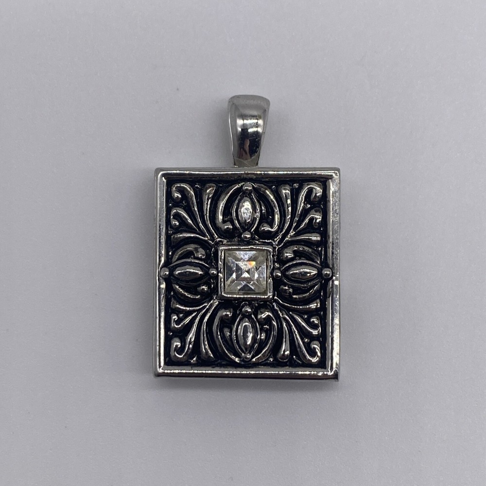 Silver Tone White Stone Pendant No Chain