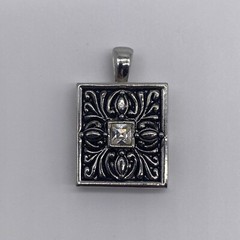 Silver Tone White Stone Pendant No Chain