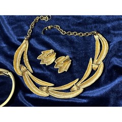 Vintage Matte Gold Abstract Stem Choker Necklace Bracelet Earrings Set 90’s