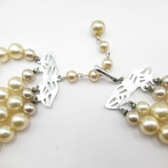 Four Multi-Strand Vintage Faux Peal Classic Necklace Signed Japan Creamy Beige
