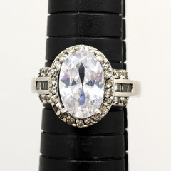 Vintage Elegant RING Silver 925 with Big Bright Stone -size: 8.25US (18mm) | #91