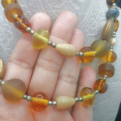 Vintage Long Beaded Glass Necklace Honey Tones Czech Frosted Satin 32 In Length