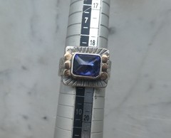 Vintage Studio Ring Brutalist Sterling Silver 925 Sapphire Modernist