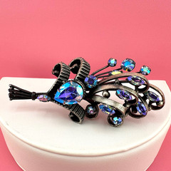 Vintage Rhinestone Brooch Aqua Blue Aurora Borealis Floral Bouquet Pot Metal?