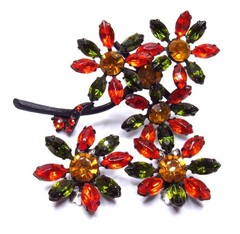 Vintage Rhinestone Flower Brooch Earrings SET