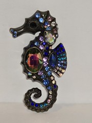 Seahorse Rhinestone Brooch Pin 3.25″ Multicolor Sea Life Beach Cruise