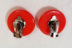 Vintage Orange Faceted Plastic Button Hong Kong Clip Earrings