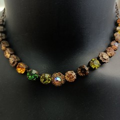 Vintage Crystal Necklace Autumn Brown Green Brass Statement Romantic Statement