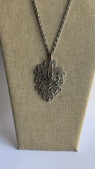 1970s Vintage Silver Tone Chunky Statement Pendant Necklace Chain Mod Boho L195