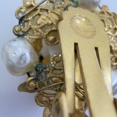 1950s Vintage Faux Pearl RHINESTONE Gold Filigree Bridal Set Earrings & Necklace