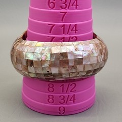 Vintage Mother of Pearl Bangle Bracelet Mosaic Wide Domed Peach Pink 8.25″