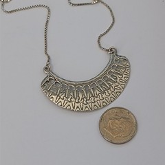 Vintage Sterling Silver Moon Crescent Necklace Ethnic Folk Inspired Engraved Bib