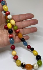 Vintage 70s Colorful Green Red Blue Black Yellow Beaded White Multi Aprox. 16”